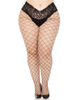 Plus Diamond Net Pantyhose with Lace Boyshort Black Queen