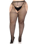 Plus Fishnet Suspender Pantyhose Black Queen