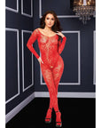Longsleeve Crotchless Bodystocking - Red Bodystockings Baci