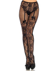 Fleur de Lace Suspender Crotchless Tights Black OS