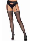 Rhinestone Micronet Garter Belt and Stocking Set Black OS