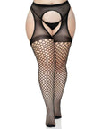 Plus Oval Net Suspender Pantyhose Black XL/XXL