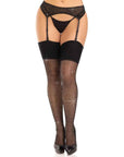 Sheer Elastane Stockings with Rhinestone Black OS