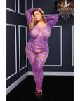 Longsleeve Crotchless Bodystocking Purple - Q Bodystockings Baci