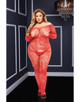 Longsleeve Crotchless Bodystocking Red - Q Bodystockings Baci