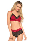 Bralette and Lace Brazillian Boyshorts Red Black S/M