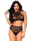 Halter Crop Top and High Waist Thong Black M/L