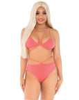 Cage Strap Bra Top and Brazilian Briefs Coral OS