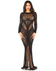 Lace and Net Bodycon Gown Black OS