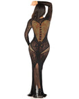 Leg Avenue Lace and Net Bodycon Gown Black OS