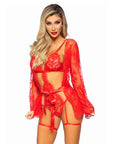 Garter Teddy with String Back and Robe Red Medium