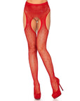 Crystalized Fishnet Suspender Pantyhose Red OS