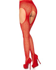 Leg Avenue Crystalized Fishnet Suspender Pantyhose Red OS