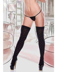 Baci Black Opaque Thigh High Stockings White Dot Satin Bow