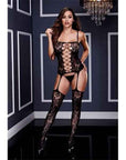 Baci Corset Front Suspender Lace Bodystocking Black