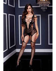 Baci Corset Front Suspender Fishnet Bodysuit - Black/Blue