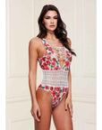Baci White Floral & Lace Teddy Bra Set With Open Back Panty Medium