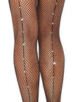 Leg Avenue Astrid Fishnet Pantyhose with Rhinestone Backseam Black OS