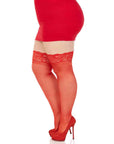 Plus Elastane Sheer Stay Up with Lace Top Red Queen