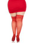 Leg Avenue Plus Elastane Sheer Stay Up with Lace Top Red Queen