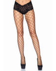 Diamond Net Pantyhose with Lace Boyshort Black OS