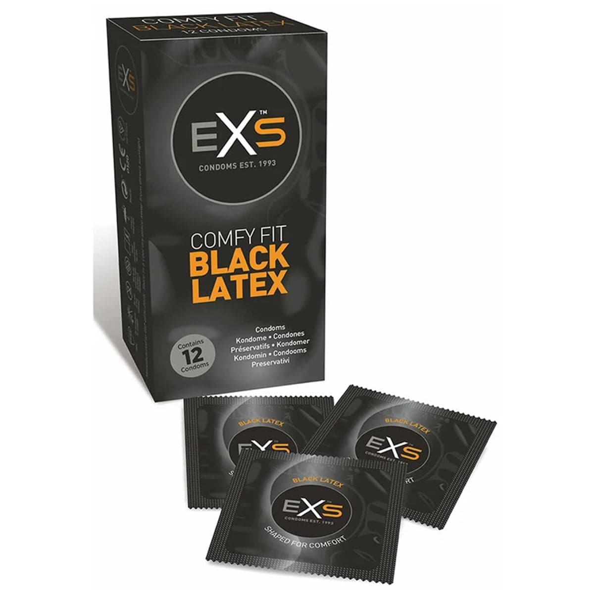 Exs Black Latex Condoms 12 Pack - Adult Outlet