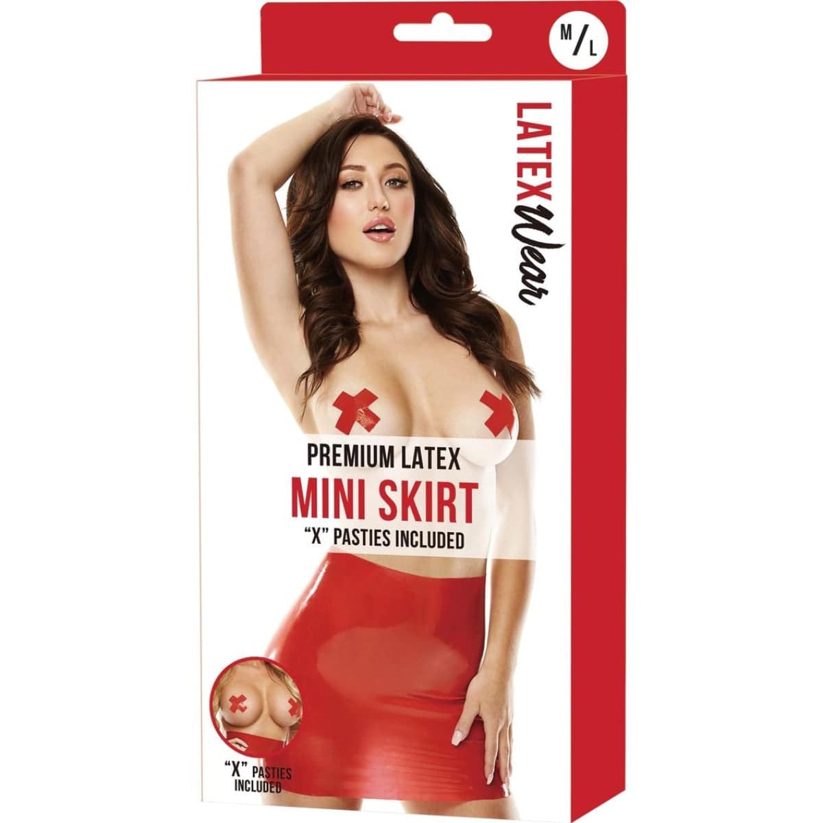 Premium Latex Mini Skirt W/X Pasties-Red-M/L - Adult Outlet