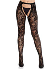 Rose Lace Crotchless Tights with Open Back Black OS