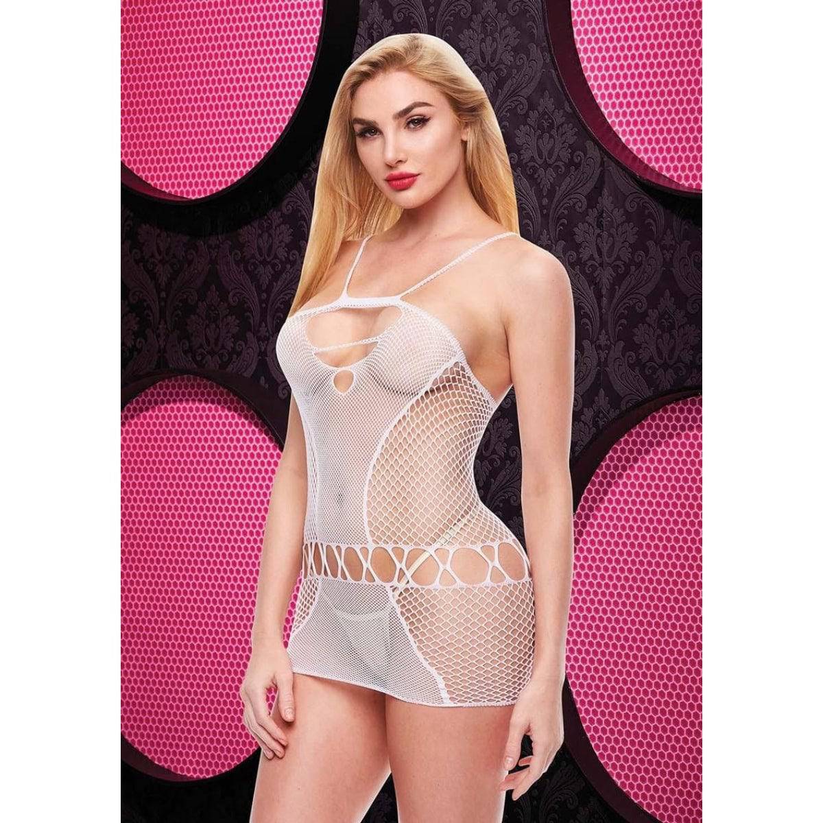 Sexy Fishnet Mini Dress - White - Q - Adult Outlet