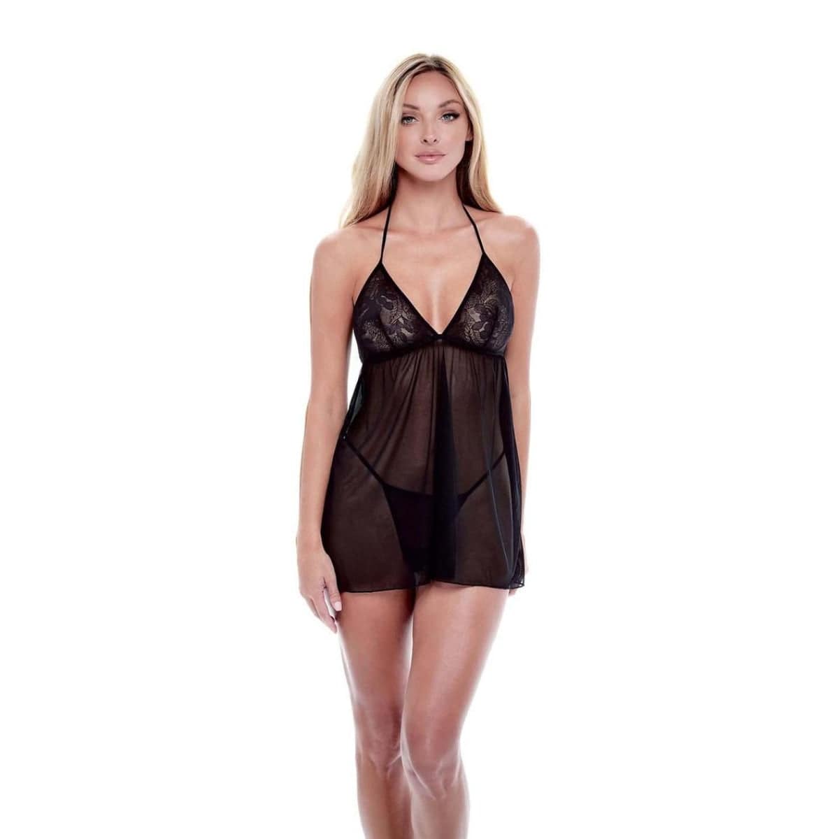 Baci Eco Lace & Mesh Chemise Black ML - Adult Outlet