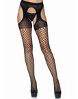 Oval Net Suspender Hose With Opaque Top Black OS