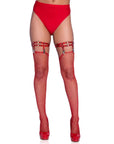 Studded Thigh High Garter with Mini Hearts Red OS