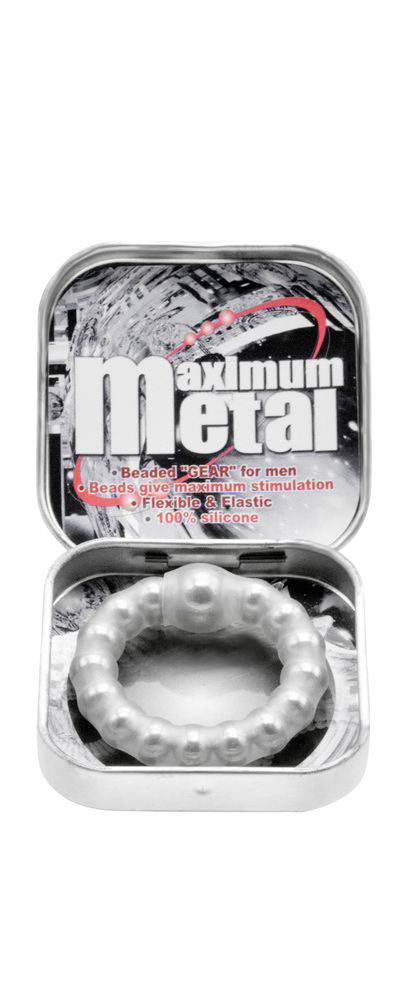 Nanma Maximum Metal 100% Silicone Beaded Cock Ring Silver - Adult Outlet