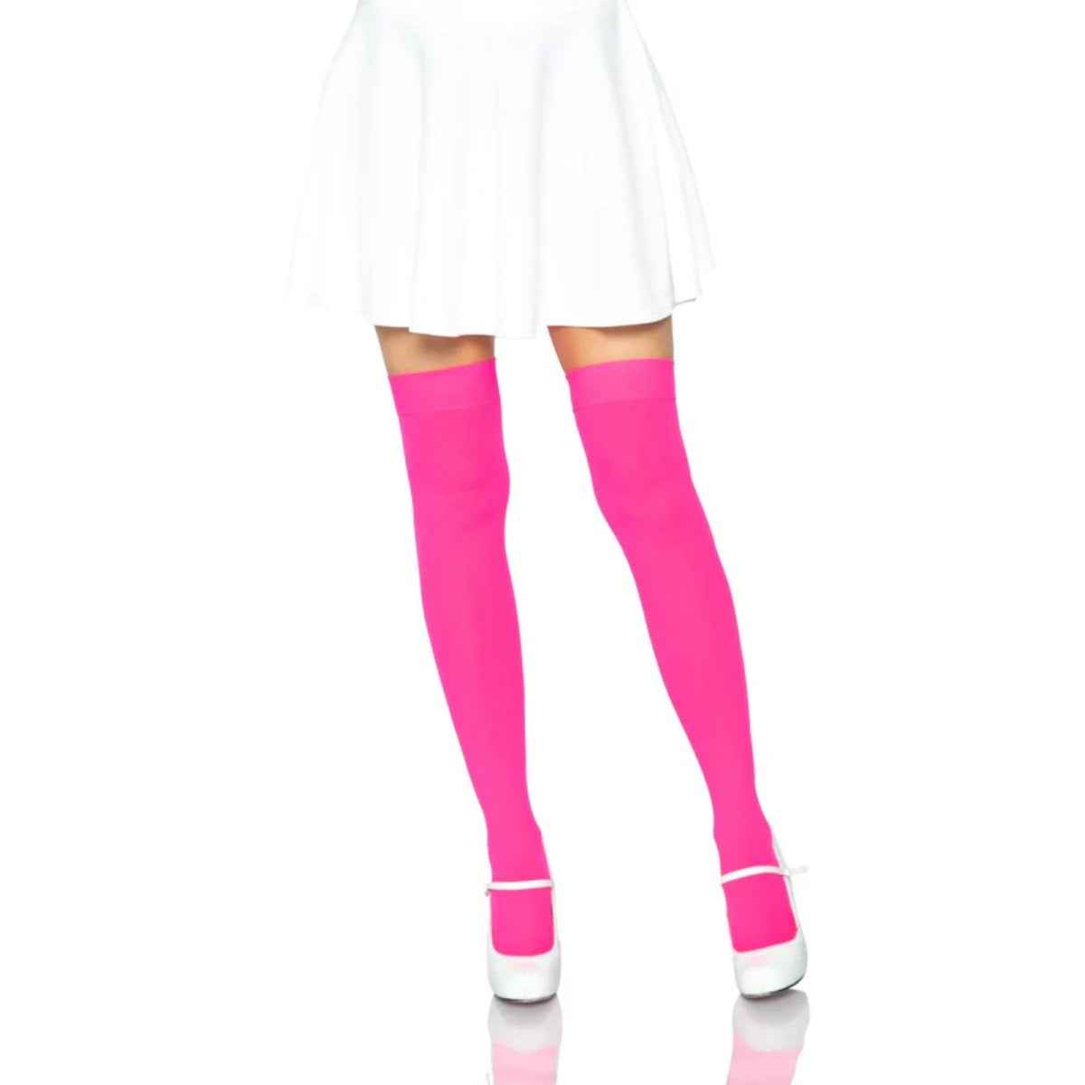 Nylon Thigh Highs Neon Pink OS