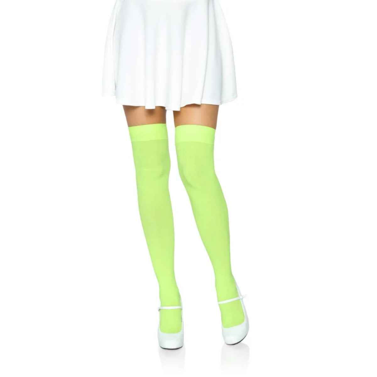 Nylon Thigh Highs Green OS