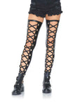 Wetlook Footless Lace Up Thigh Black M/L