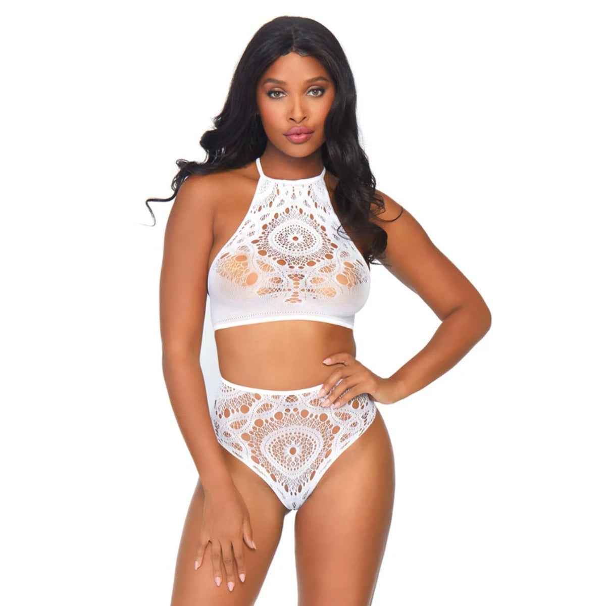 Halter Crop Top and High Waist Thong White M/L
