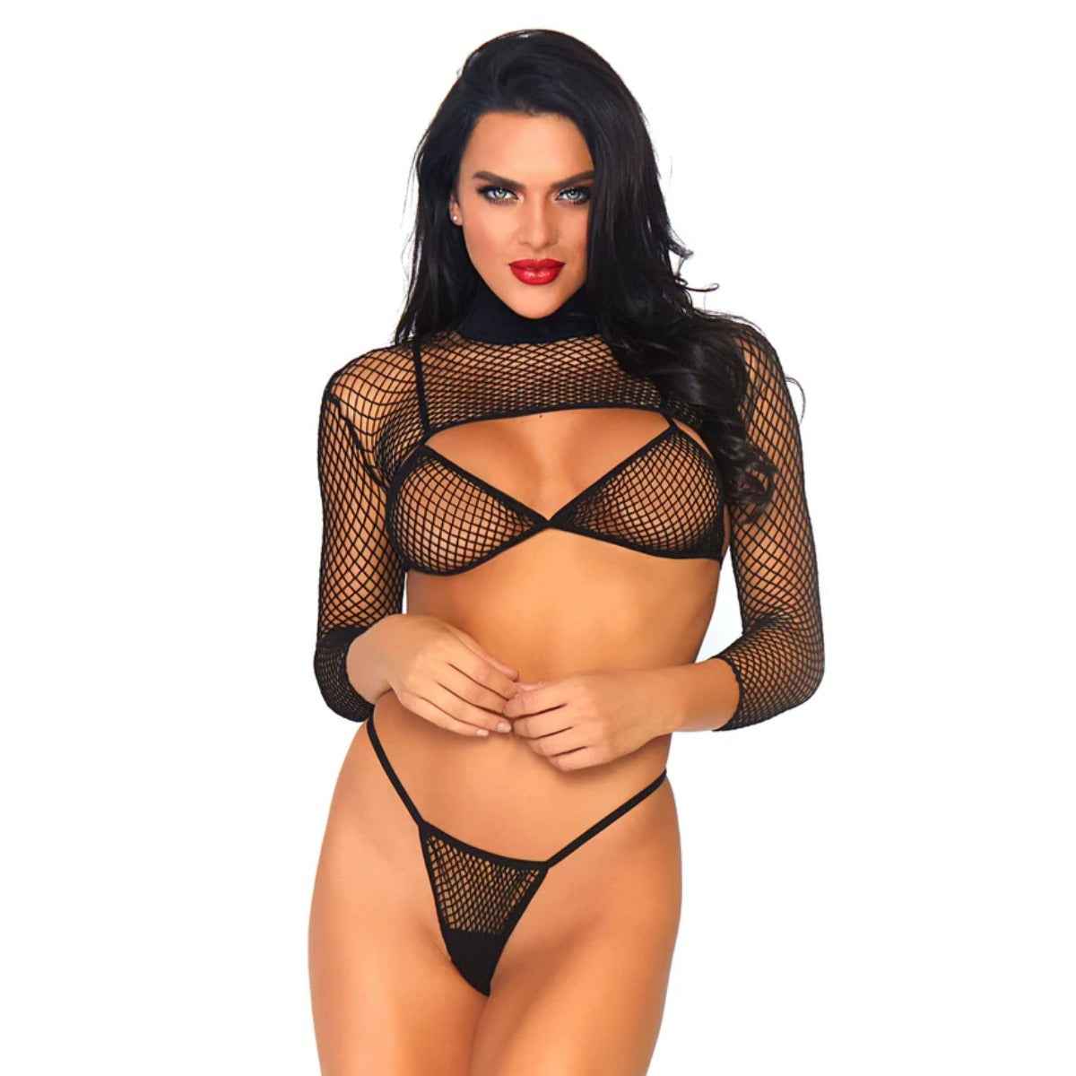 Net Bikini Top  Thong and Crop Top Black OS