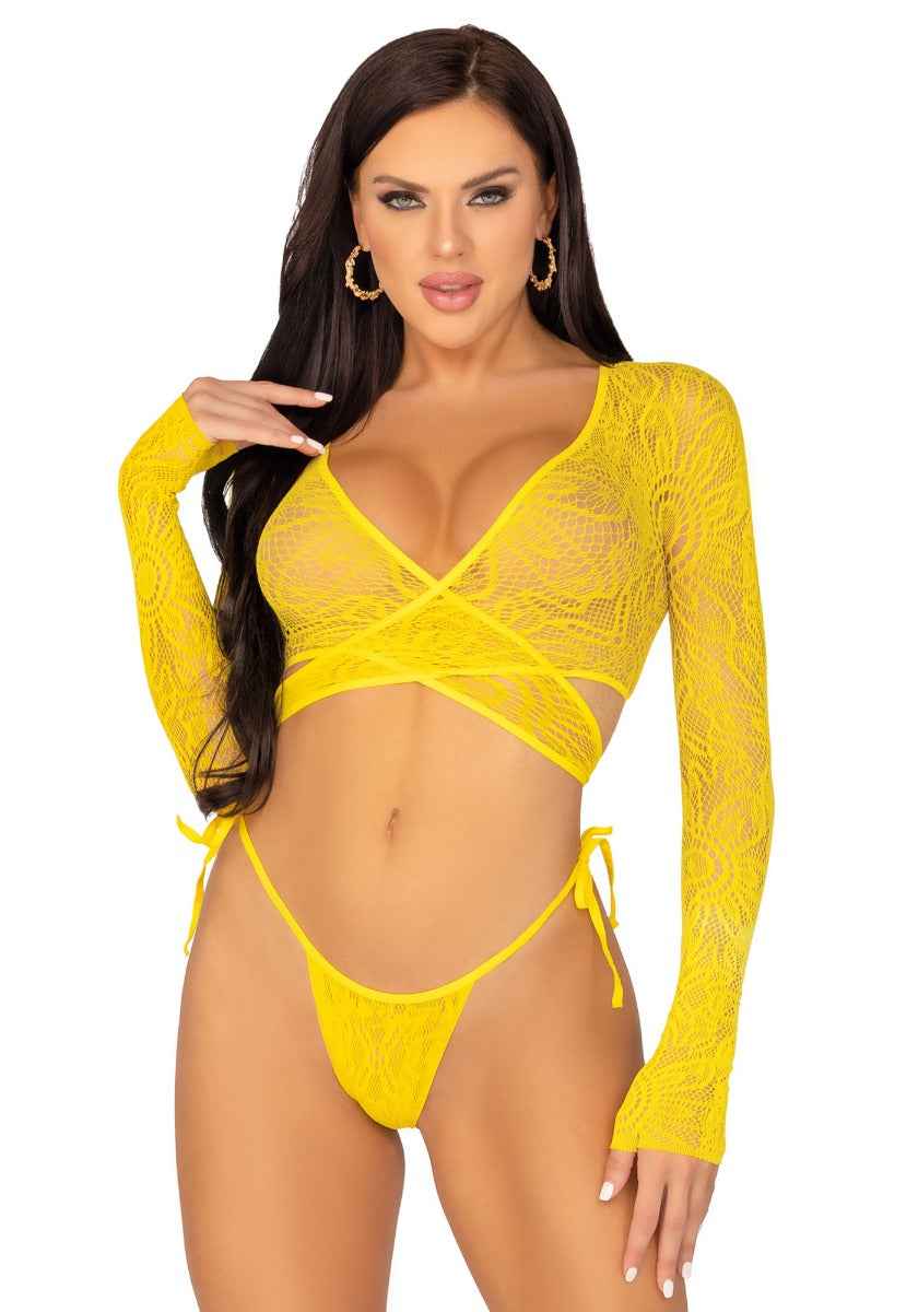Daisy Lace Crop Top and Panty Yellow OS