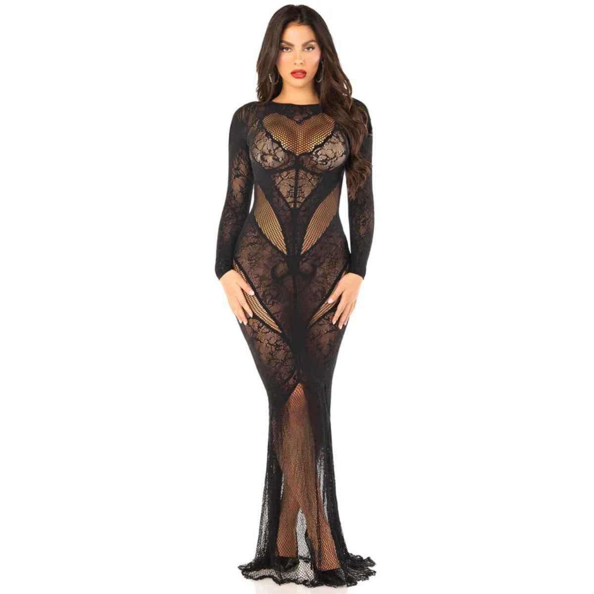 Lace and Net Bodycon Gown Black OS