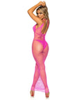 Leg Avenue Woven Twist Net Backless Maxi Dress Neon Pink OS