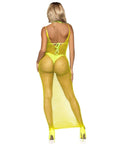 Leg Avenue Woven Twist Net Backless Maxi Dress Yellow OS