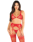 Bra Top  String and Garter Belt Stockings Red OS