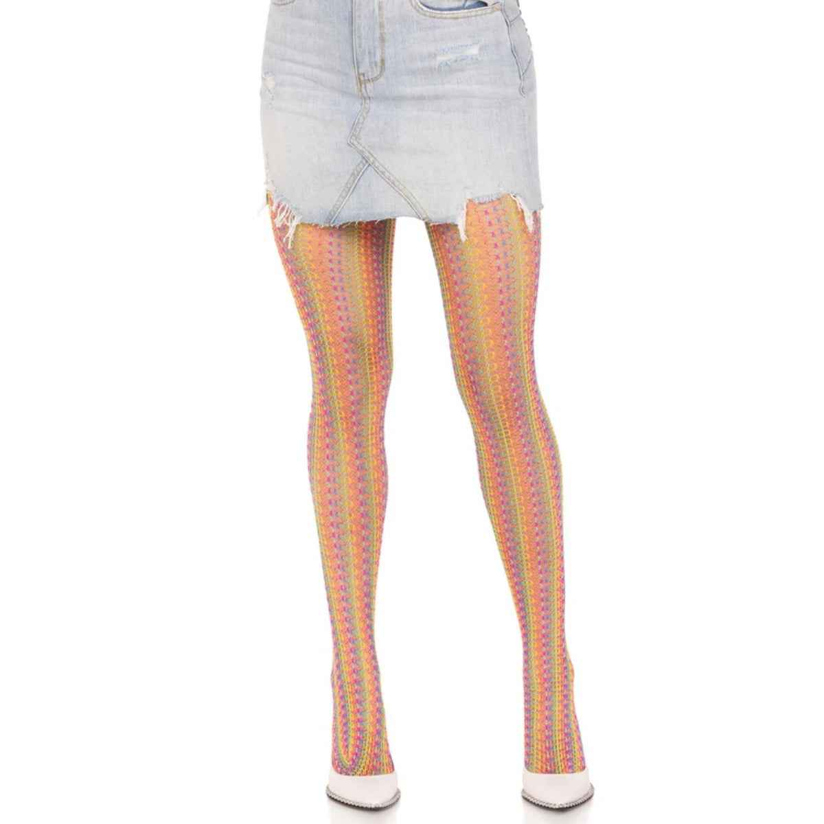 Rainbow Crochet Net Pantyhose Multi OS