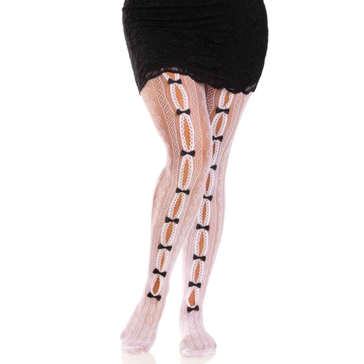 Sweetheart Striped Net Pantyhose White OS