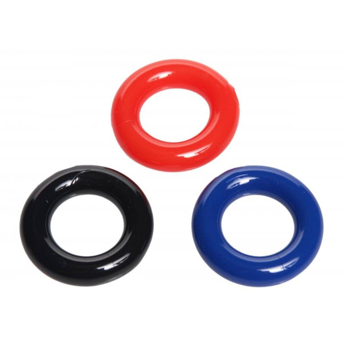 Trinity For Men Stretchy Cock Ring 3 Pack Red Black Blue - Adult Outlet