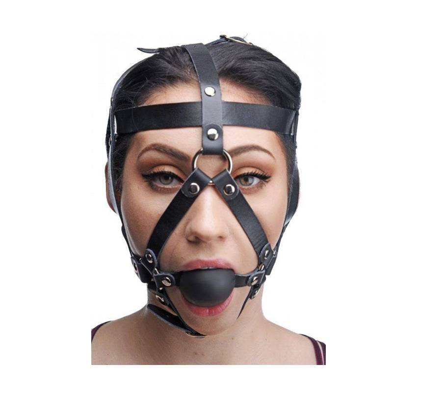 Master Series Leather Head Harness With Ball Gag - Adult Outlet