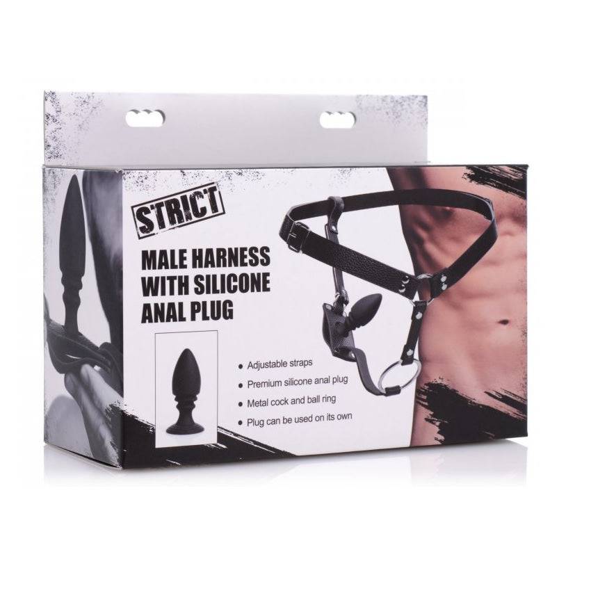 Strict Male Cock Ring Harness With Silicone Anal Plug - Adult Outlet