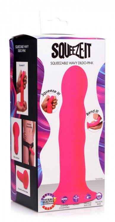 Squeezable Wavy Dildo - Pink - Adult Outlet