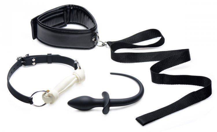 Tailz Puppy Play Set Silicone Bone Gag  Tail Anal Plug  & Collar - Adult Outlet